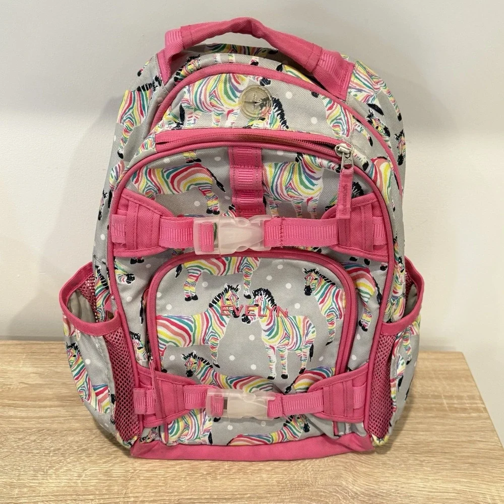 Pottery Barn Kids Backpack Rainbow Zebras Embroidered Evelyn School Colorful